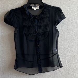 Like New! MILLY 100% Silk Sheer Black  Button Down Cap Sleeve Blouse in Size 2